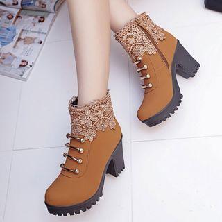 Platform Block Heel Lace Lace Up Boots