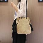 Woven Fringed Bucket Bag Khaki - One Size
