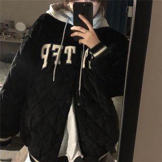 Mock Two-piece Letter Embroidered Hooded Jacket Black - One Size