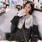 Long-sleeve Sequined Mock Two-piece Lace Dress