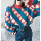 Heart Patterned Mock Neck Sweater
