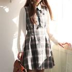 Inset Shirt Beribboned Plaid A-line Dress