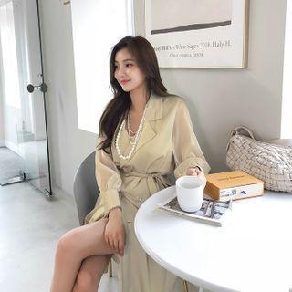 Sheer-sleeve Satin Trench Coat
