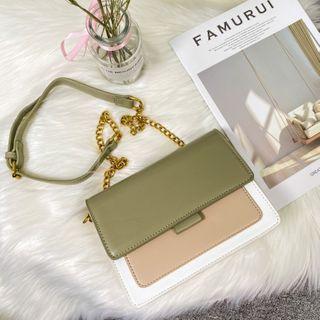 Chain Color Block Flap Crossbody Bag Fruit Green - One Size