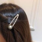 Faux Pearl Rhinestone Hair Clip Silver Steel - As Shown In Figure - One Size