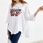 Dolman-sleeve Lettering Embroidered T-shirt