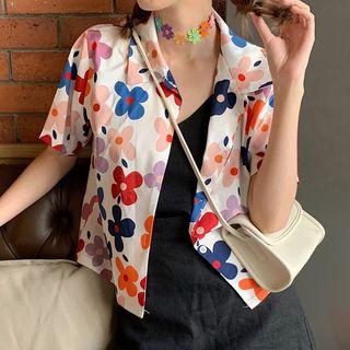 Short-sleeve Flower Print Shirt White - One Size