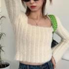 Square-neck Plain Ribbed Knit Cropped Sweater