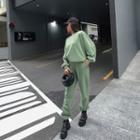 Round-neck Plain Oversize Sweatshirt + High-waist Plain Straight-cut Pants