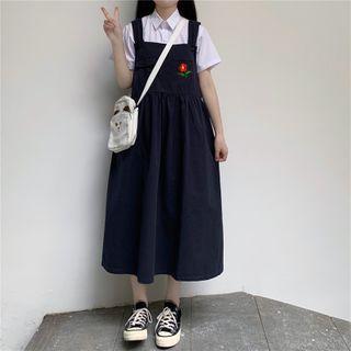 Plain Short-sleeve Shirt / Midi A-line Jumper Dress