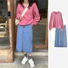 Plain Sweatshirt / Denim Skirt / Set