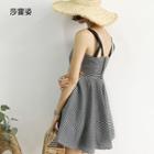 Strappy Plaid A-line Mini Dress As Shown In Figure - One Size