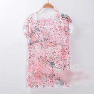 Rose Print Short-sleeve T-shirt