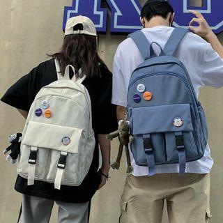 Plain Buckled Nylon Backpack