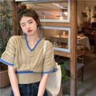 Short-sleeve V-neck Sweater As Figure - One Size