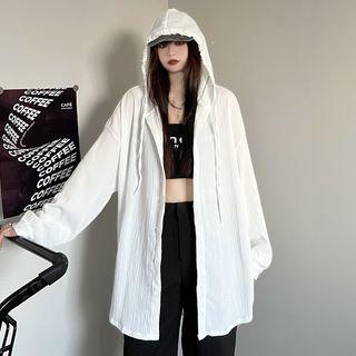 Long Sleeve Plain Hooded Loose-fit Light Jacket