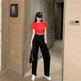 Wide-leg Dress Pants / Short-sleeve Cropped T-shirt / Set