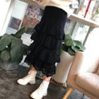 Tiered A-line Midi Knit Skirt