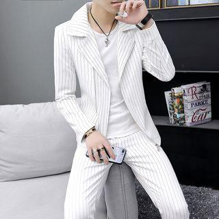 Set: Pinstriped Notch Lapel Zip Jacket + Dress Pants