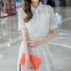 Short Sleeve Lace Midi Shirt Dress