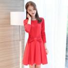 Bow Accent Long Sleeve A-line Dress