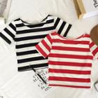 Stripe Cropped Short-sleeve T-shirt