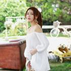 Off-shoulder 3/4-sleeve Shirred Top