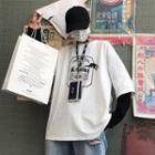 Mock Two-piece Long-sleeve Lettering T-shirt As Shown In Figure - One Size