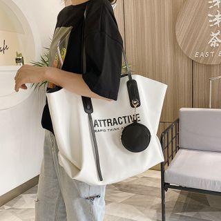 Lettering Faux Leather Tote Bag With Coin Purse