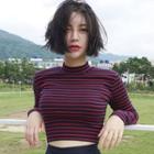 Striped Long-sleeve Mock-neck Cropped T-shirt