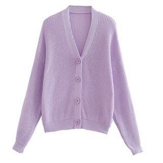 Long-sleeve Buttoned Knit Top 8245 - Purple - One Size