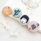 Embroidered Disc Faux Pearl Brooch (various Designs)