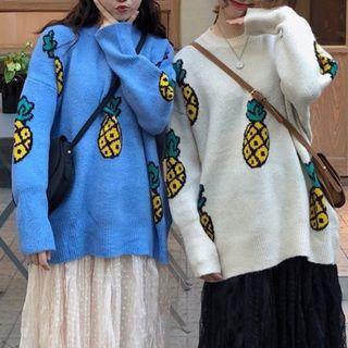 Pineapple Sweater / Sheer Overlay Midi Skirt