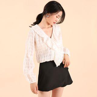 V-neck Ruffled Textured Blouse