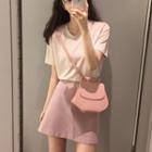 Short-sleeve Plain T-shirt / A-line Skirt / Set