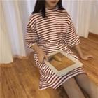 Hooded Striped Elbow-sleeve T-shirt Dress