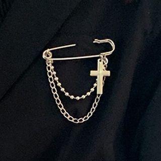 Alloy Cross Safety Pin Brooch Brooch - Cross - One Size