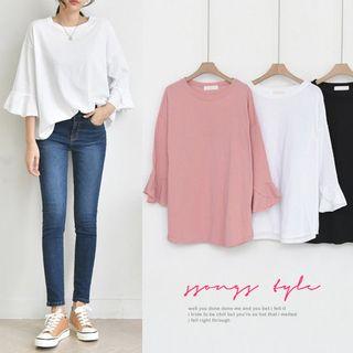 Ruffle-sleeve Plain Top