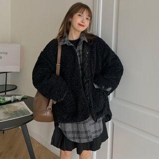 Paneled Faux Shearling Jacket Black & Gray - One Size