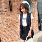 Set: Double-breasted Vest + Mini Straight-fit Skirt