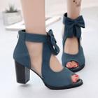 Bow Back Zip Block Heel Sandals