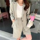 Linen Blend Formal Blazer & Shorts Set