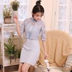 Set: Lace Cropped Jacket + Spaghetti Strap A-line Dress