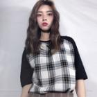 Raglan Short-sleeve Plaid T-shirt