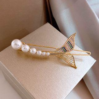 Faux Pearl Rhinestone Mermaid Tail Hair Clip As Shown In Figure - One Size