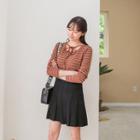 Long-sleeve Tie-front Stripe T-shirt