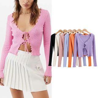 Lace-up Rib Knit Top