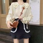 Layered Collar Blouse / Contrast Trim Mini A-line Skirt
