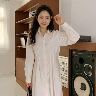 Tie-waist Pintuck Maxi Shirtdress