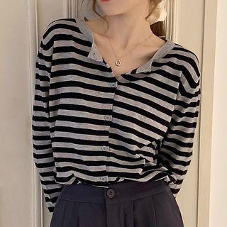 Striped Cardigan Cardigan - Stripes - Black & Gray - One Size